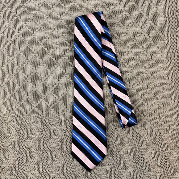 Canterbury 100% Silk Striped Black Blue and Pink Men's Tie - Picture 1 of 6